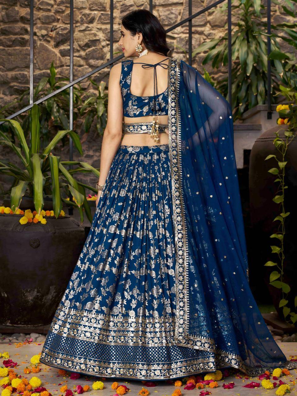 AMRAPALI Jacquard Dove Blue Lehenga choli manufacturer in India
